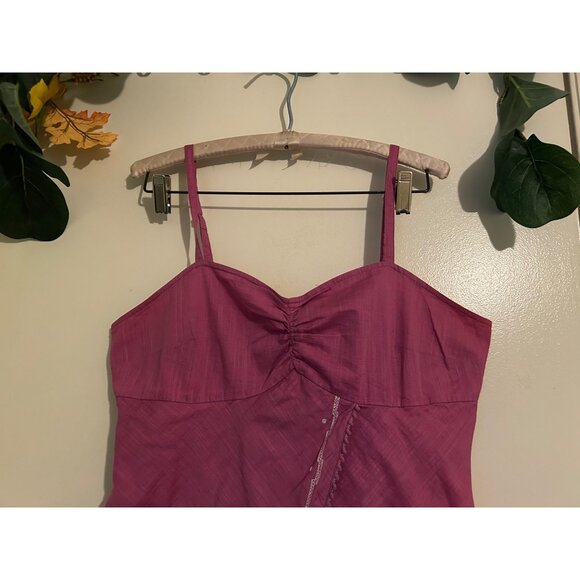 Bandolino Boho Cami Tank Y2K Festival  Top Sz 10 Pink Magenta Cotton Ruched Tier - Picture 9 of 10